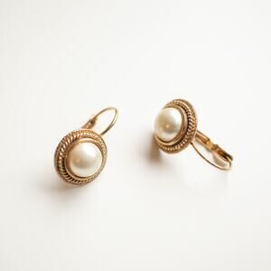 Vintage Gold Plated Faux Pearl Drop Earrings